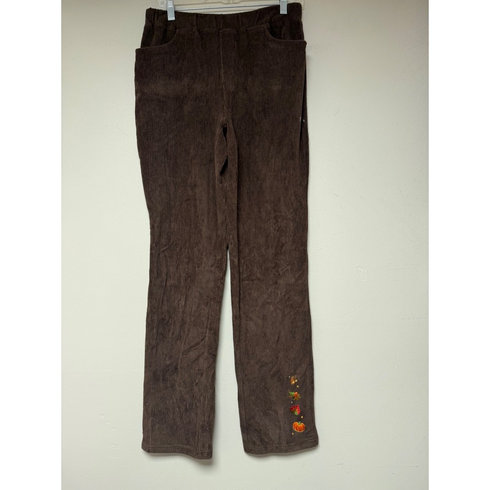 Quacker Factory Corduroy Pants‎ Womens Small Brown Excellent Pumpkin Embroidery